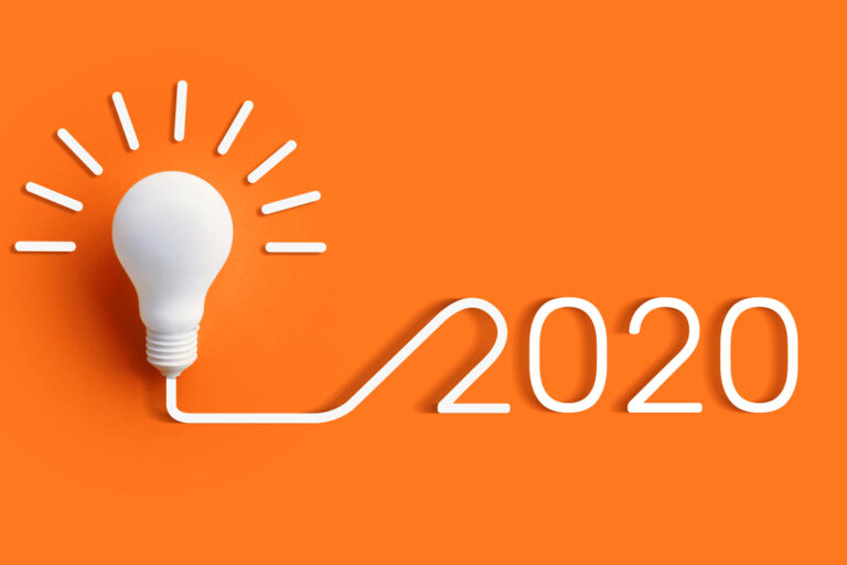 2020 creativity inspiration concepts with lightbulb on color background.Business solution